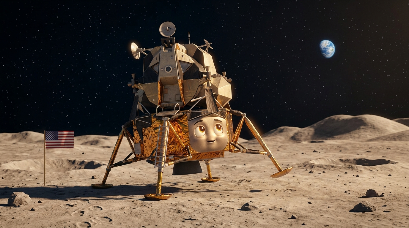 Cartoon Apollo 11 Eagle descent stage character
